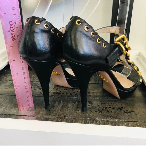 PRADA Leather Detailed T Strap Gold Stud Hardware accents buckle - Picture 4 of 7